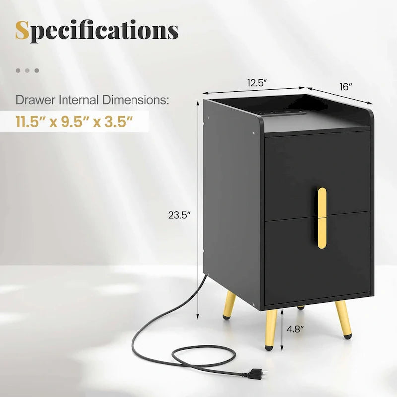 Nightstand with Charging Station - 2 Drawers