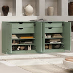 Rustic Brown Solid Wood Sideboard for 2-4 People with Glass and Panel Doors