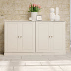 Rustic Brown Solid Wood Sideboard for 2-4 People with Glass and Panel Doors