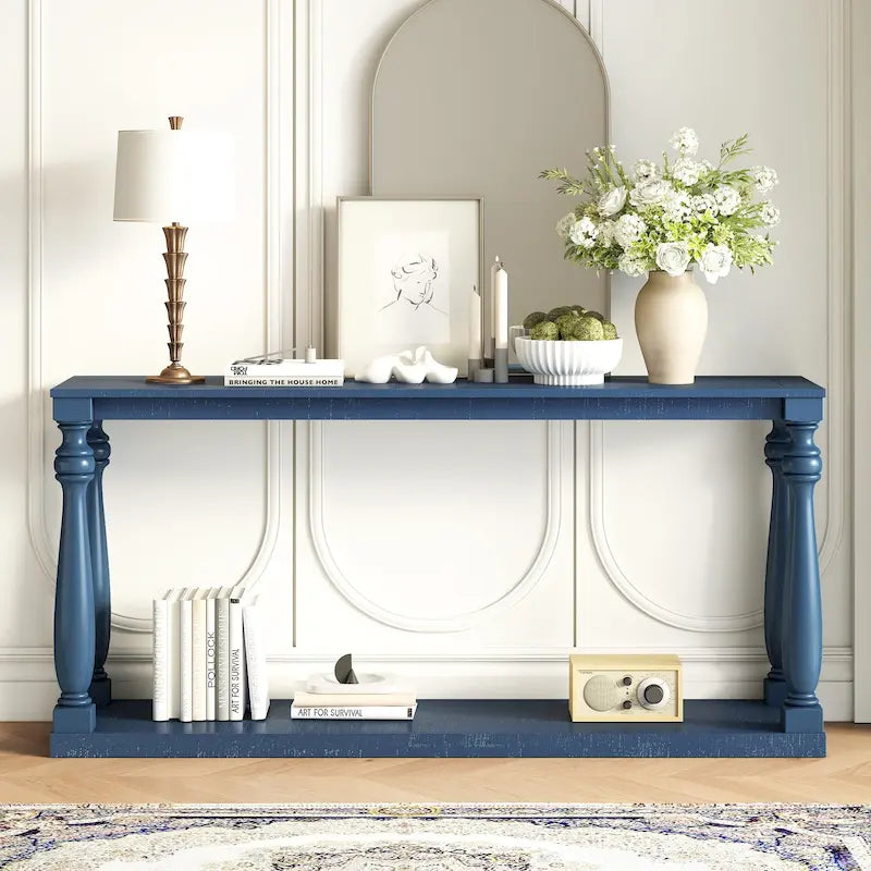 Natural Wood 63 Console Table with Vase-Leg Design