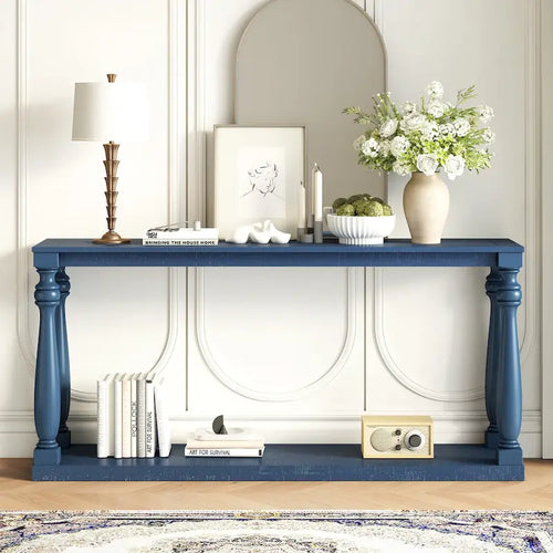 63 Long Entryway Console Table Sofa Table with Bottom Storage Shelf & Sculptural Vase-Leg for Hallway Living Room
