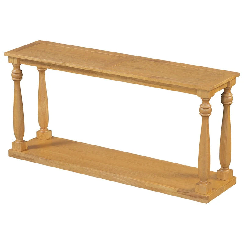 Natural Wood 63 Console Table with Vase-Leg Design