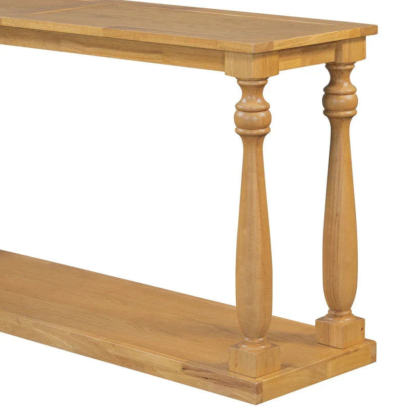 Natural Wood 63 Console Table with Vase-Leg Design