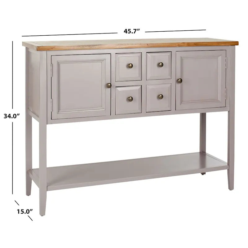 Oak Finish Storage Sideboard with Drawers and Cabinets