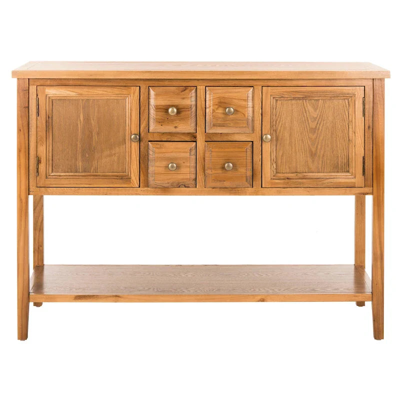 Oak Finish Storage Sideboard with Drawers and Cabinets