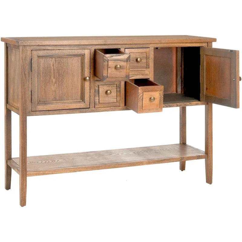 Oak Finish Storage Sideboard with Drawers and Cabinets
