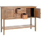 Oak Finish Storage Sideboard with Drawers and Cabinets