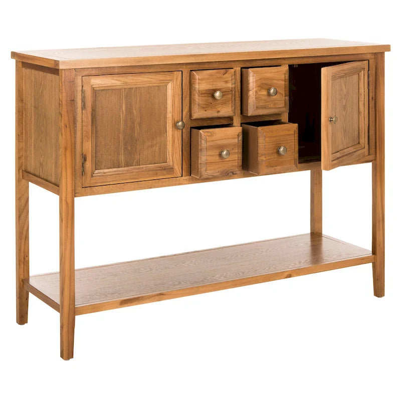 Oak Finish Storage Sideboard with Drawers and Cabinets