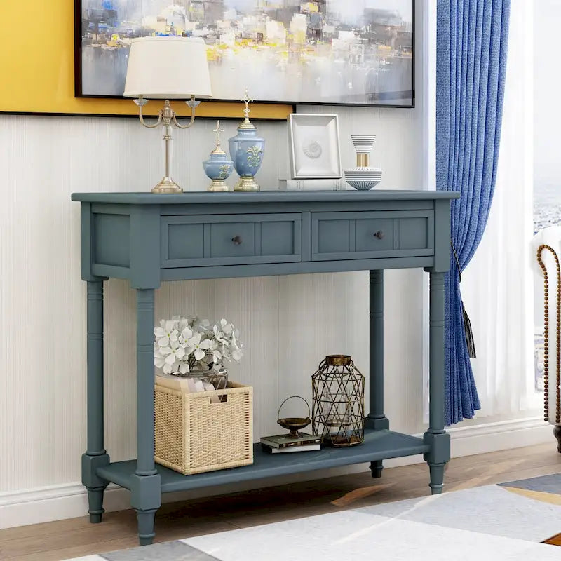 Espresso Wood Console Table with 2 Drawers and Bottom Shelf