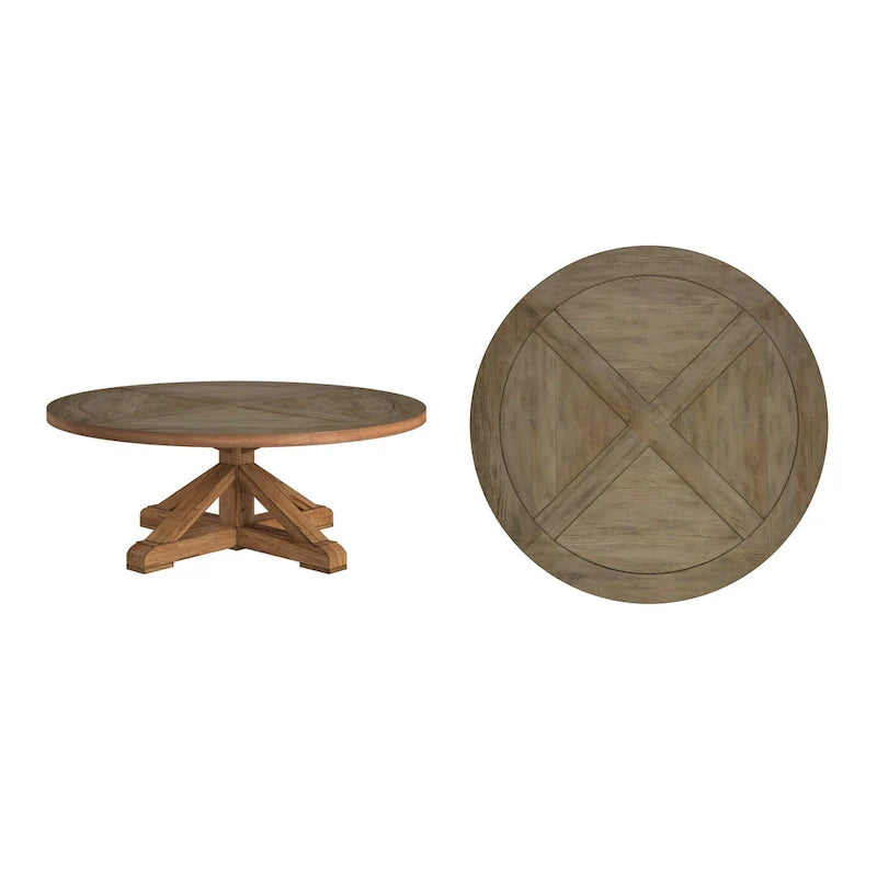 Natural Wood Round Coffee Table with X-Base for Living Room