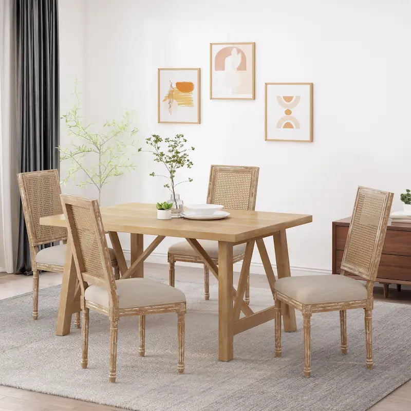 Beige / Gray / Black / Brown Cane Back Upholstered Dining Chair, Set of 4
