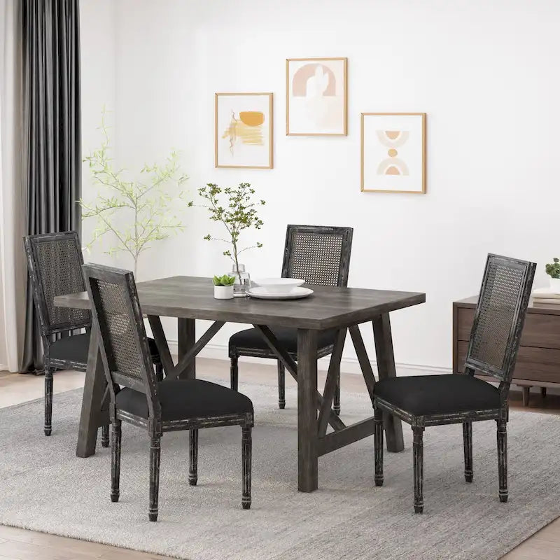 Beige / Gray / Black / Brown Cane Back Upholstered Dining Chair, Set of 4