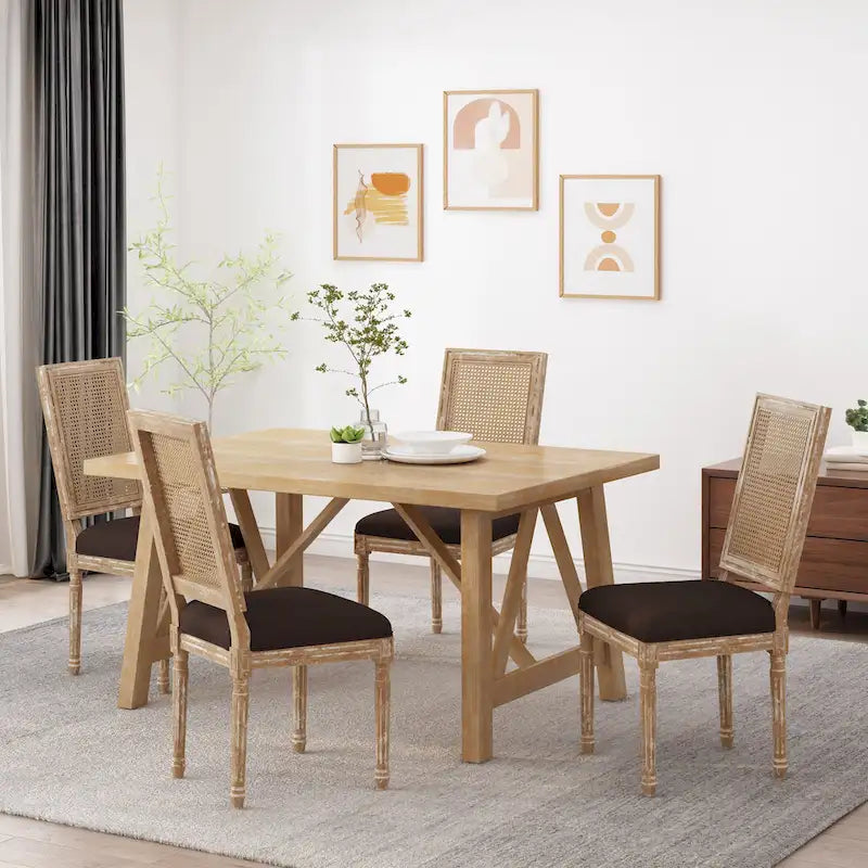 Beige / Gray / Black / Brown Cane Back Upholstered Dining Chair, Set of 4