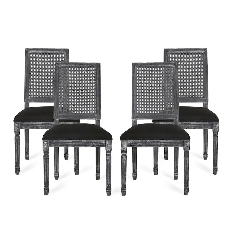 Beige / Gray / Black / Brown Cane Back Upholstered Dining Chair, Set of 4