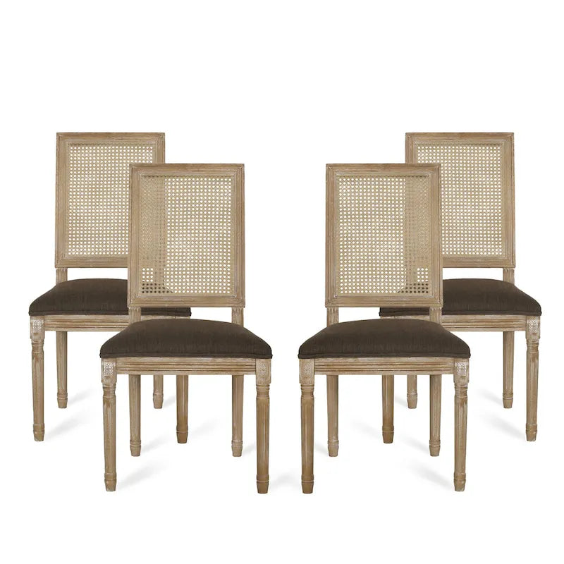 Beige / Gray / Black / Brown Cane Back Upholstered Dining Chair, Set of 4
