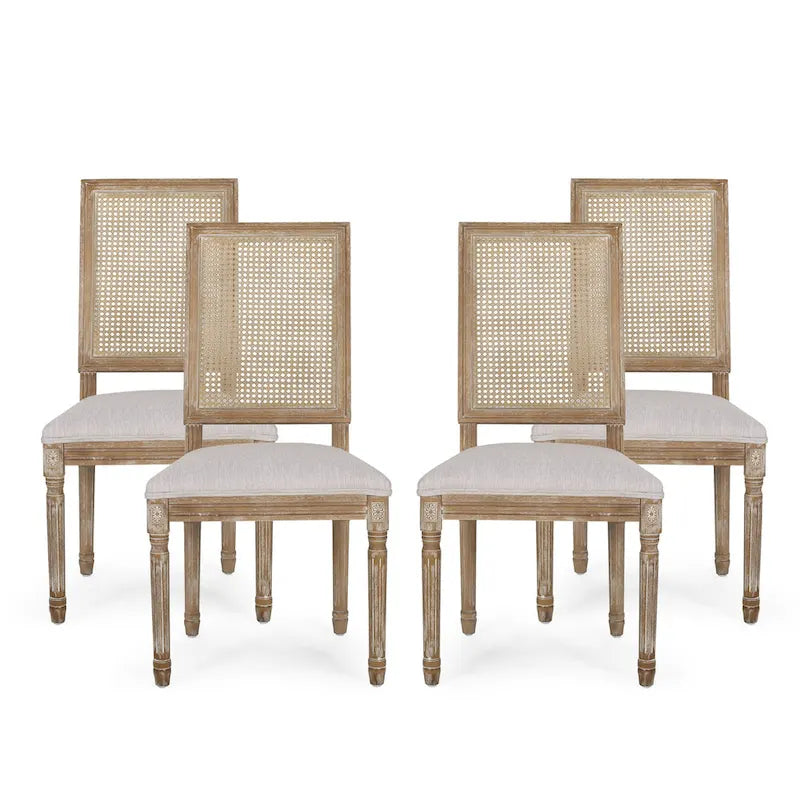 Beige / Gray / Black / Brown Cane Back Upholstered Dining Chair, Set of 4