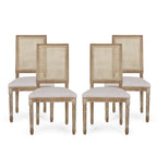 Beige / Gray / Black / Brown Cane Back Upholstered Dining Chair, Set of 4