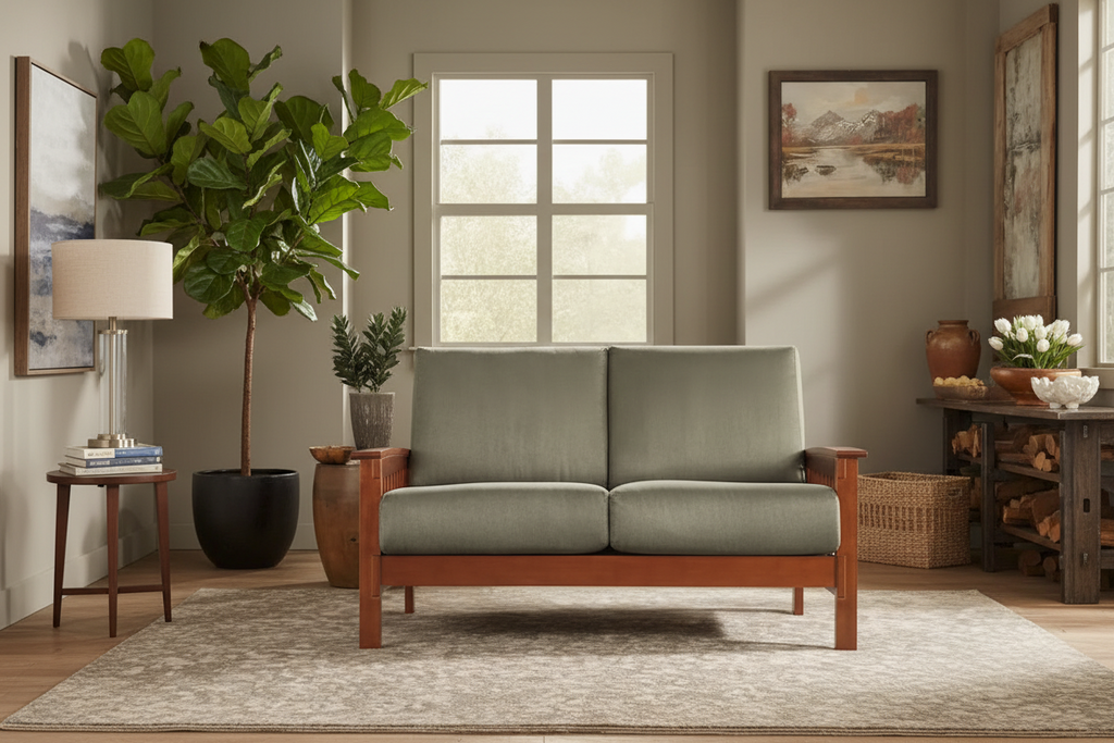 Mission-Style Wood Loveseat - 2 Seater