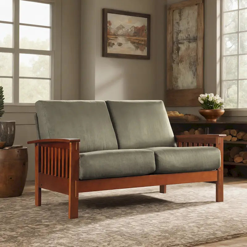 Mission-Style Wood Loveseat - 2 Seater