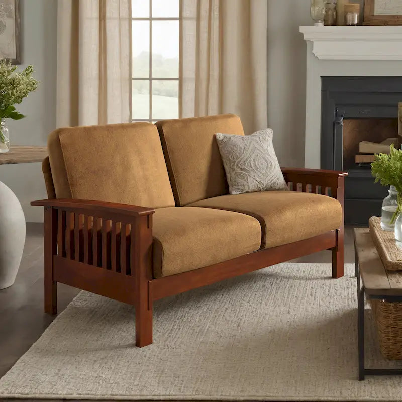 Mission-Style Wood Loveseat - 2 Seater
