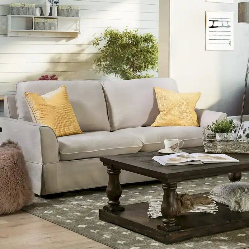 Beige / Grey Slipcovered Sofa, Linen-Like Fabric, 3-Seater