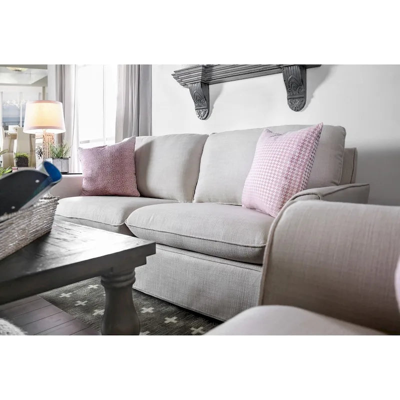 Beige / Grey Slipcovered Sofa, Linen-Like Fabric, 3-Seater