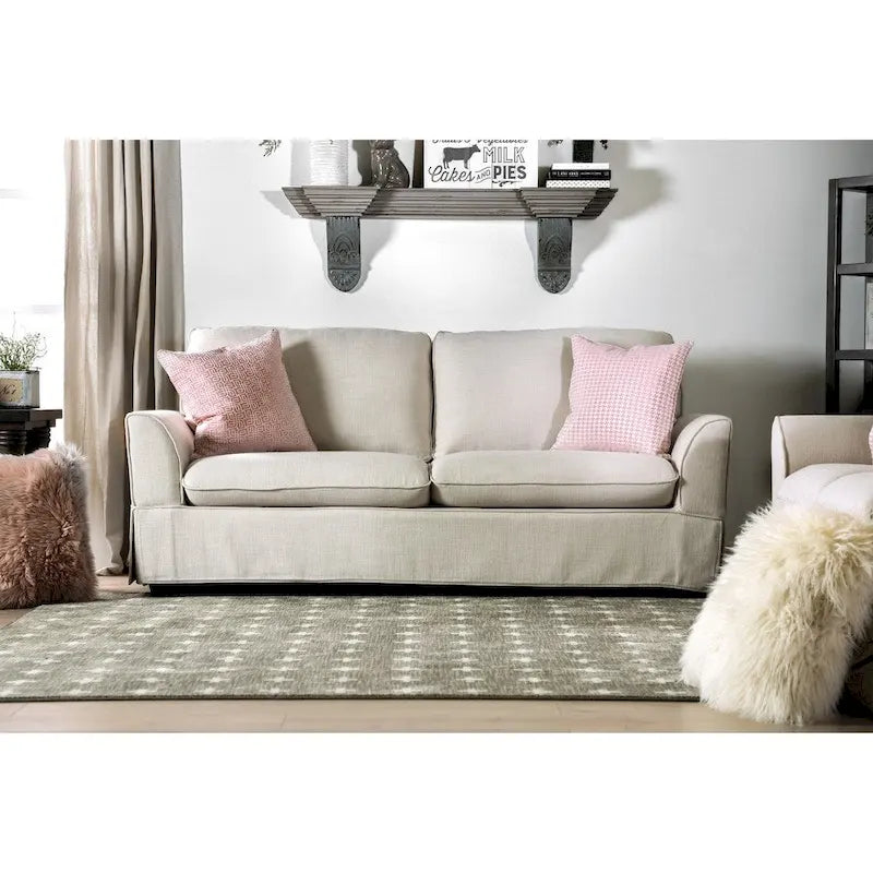 Slipcovered Sofa - Linen-Like Fabric - 3 Seater