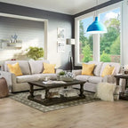 Beige / Grey Slipcovered Sofa, Linen-Like Fabric, 3-Seater