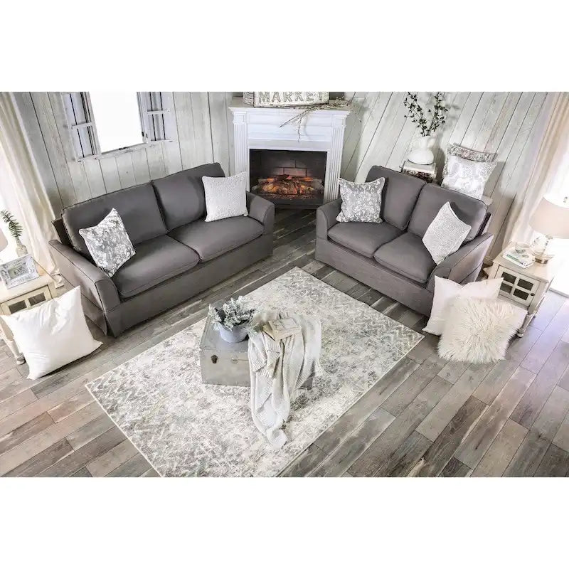 Beige / Grey Slipcovered Sofa, Linen-Like Fabric, 3-Seater