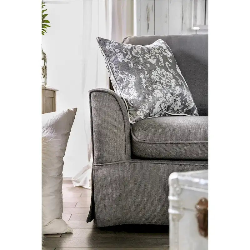 Beige / Grey Slipcovered Sofa, Linen-Like Fabric, 3-Seater