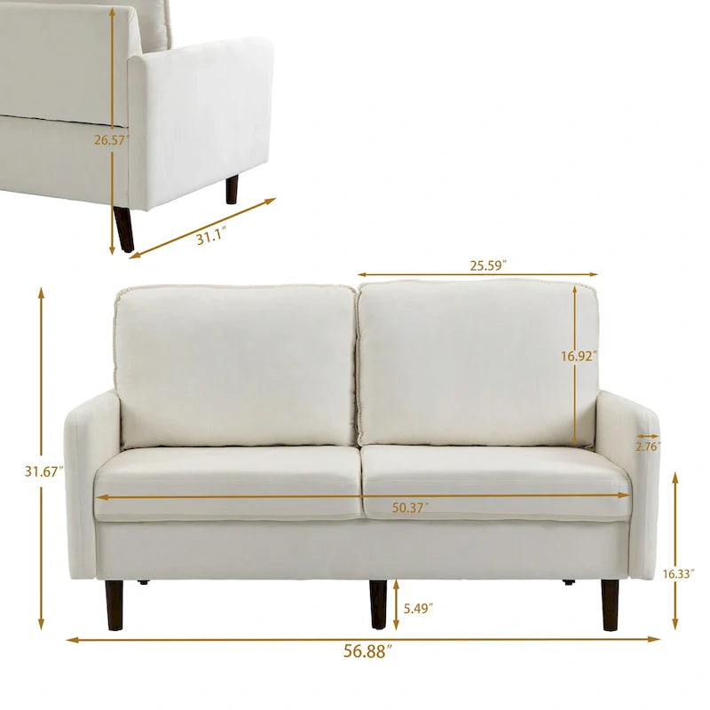 White / Blue / Ginger / Gray / Greyish Cyan / Yellow Velvet Loveseat, Modern Style, 2-Seater