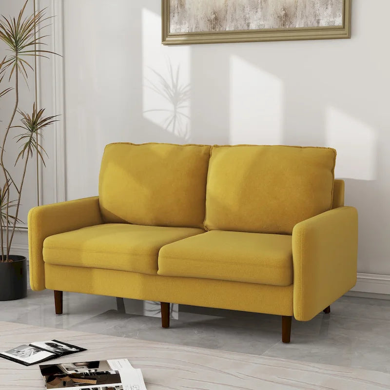 White / Blue / Ginger / Gray / Greyish Cyan / Yellow Velvet Loveseat, Modern Style, 2-Seater
