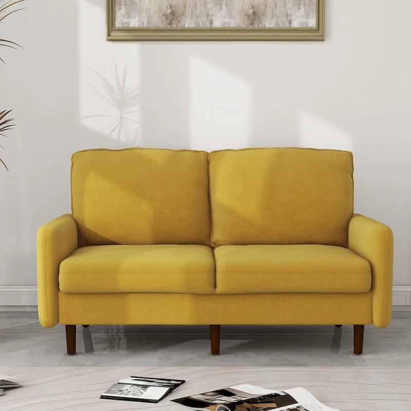 White / Blue / Ginger / Gray / Greyish Cyan / Yellow Velvet Loveseat, Modern Style, 2-Seater