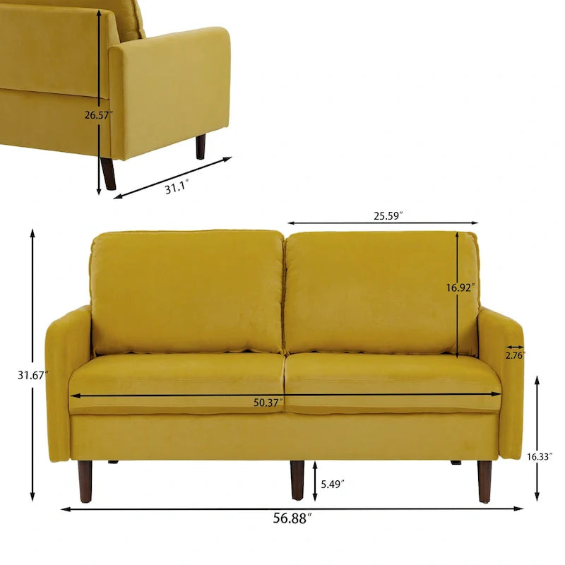 White / Blue / Ginger / Gray / Greyish Cyan / Yellow Velvet Loveseat, Modern Style, 2-Seater