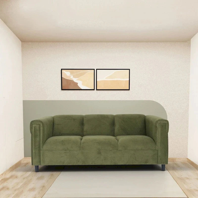 Mid-Century Modern Suede Sofa - 3 Seater