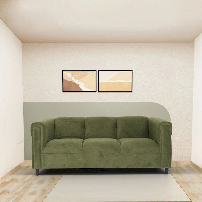 Mid-Century Modern Suede Sofa - 3 Seater