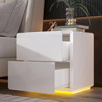 White High Gloss Nightstand with LED Lights - 2 Drawers