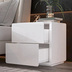 White High Gloss Nightstand with LED Lights - 2 Drawers