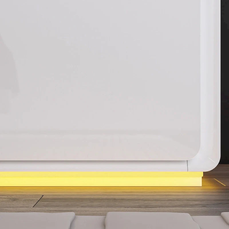 White High Gloss Nightstand with LED Lights - 2 Drawers