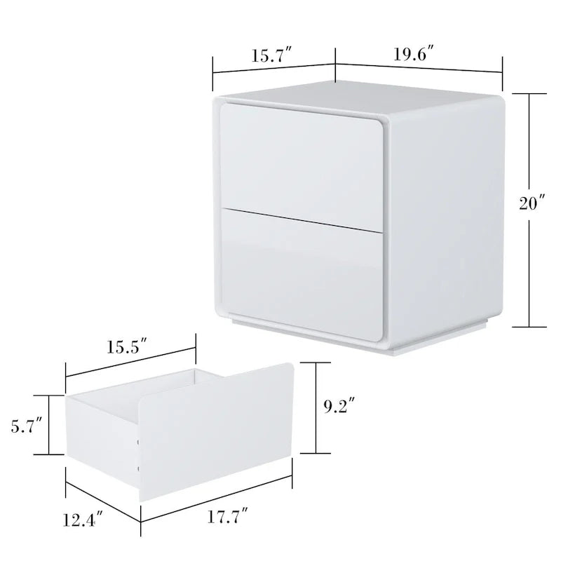White High Gloss Nightstand with LED Lights - 2 Drawers