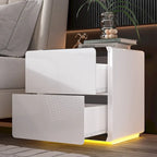 White High Gloss Nightstand with LED Lights - 2 Drawers