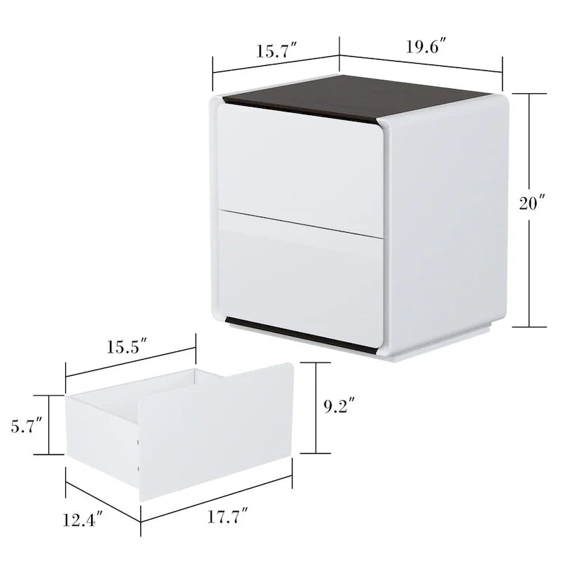 White High Gloss Nightstand with LED Lights - 2 Drawers