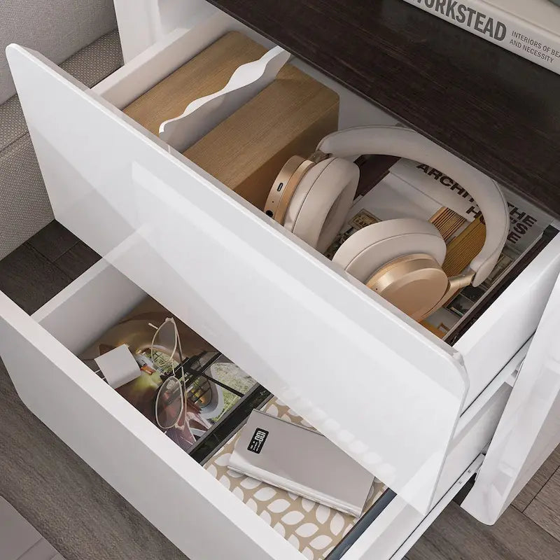 White High Gloss Nightstand with LED Lights - 2 Drawers