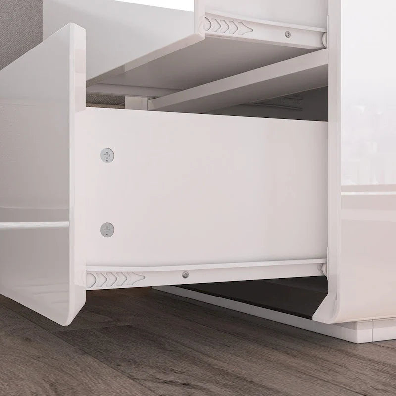 White High Gloss Nightstand with LED Lights - 2 Drawers