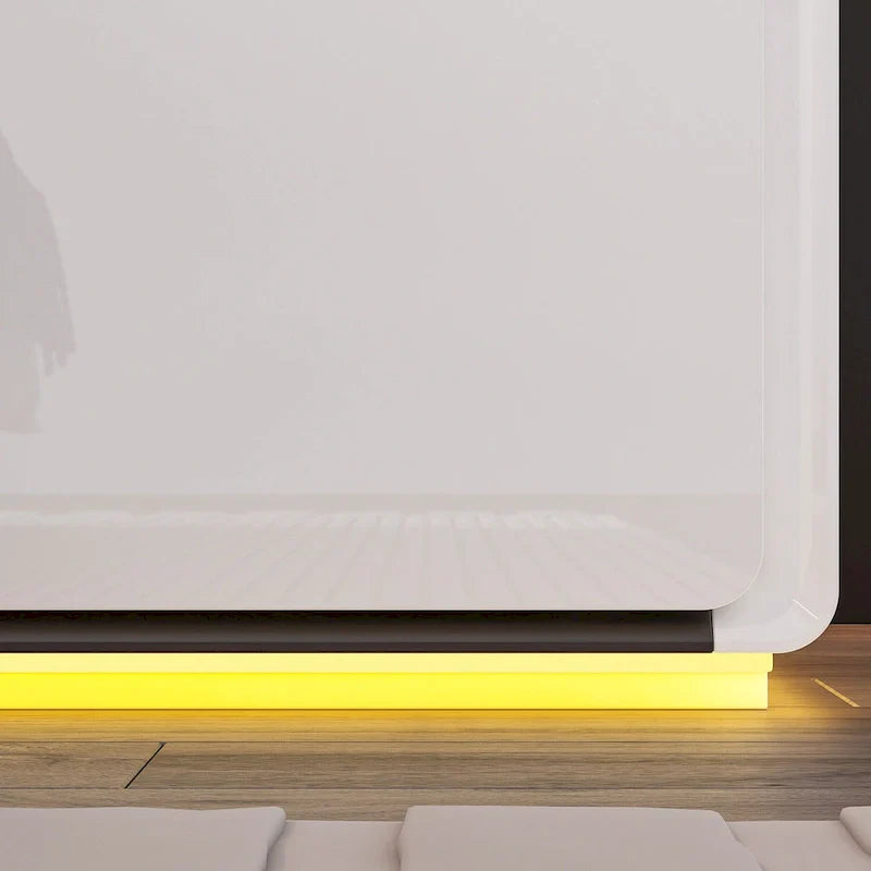 White High Gloss Nightstand with LED Lights - 2 Drawers