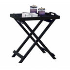 Black Folding Tray Table with Wood Legs