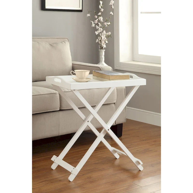 Black Folding Tray Table with Wood Legs
