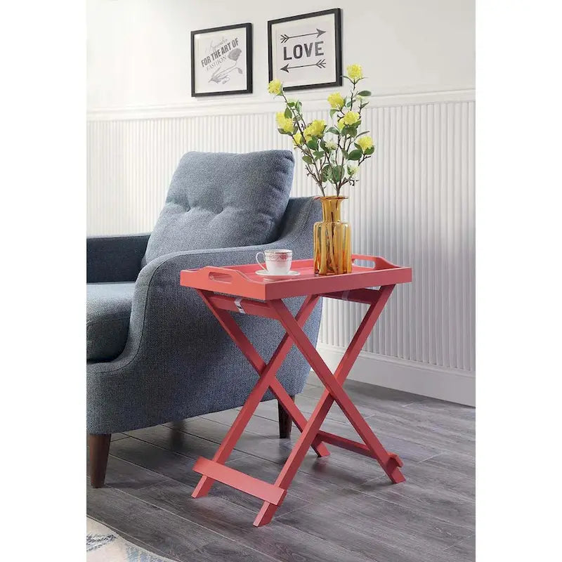 Black Folding Tray Table with Wood Legs