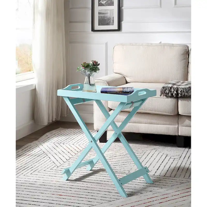 Black Folding Tray Table with Wood Legs