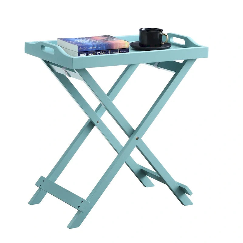 Black Folding Tray Table with Wood Legs